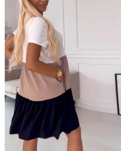 Alva | Farbblock Freizeitkleid mit kurzen Ärmeln