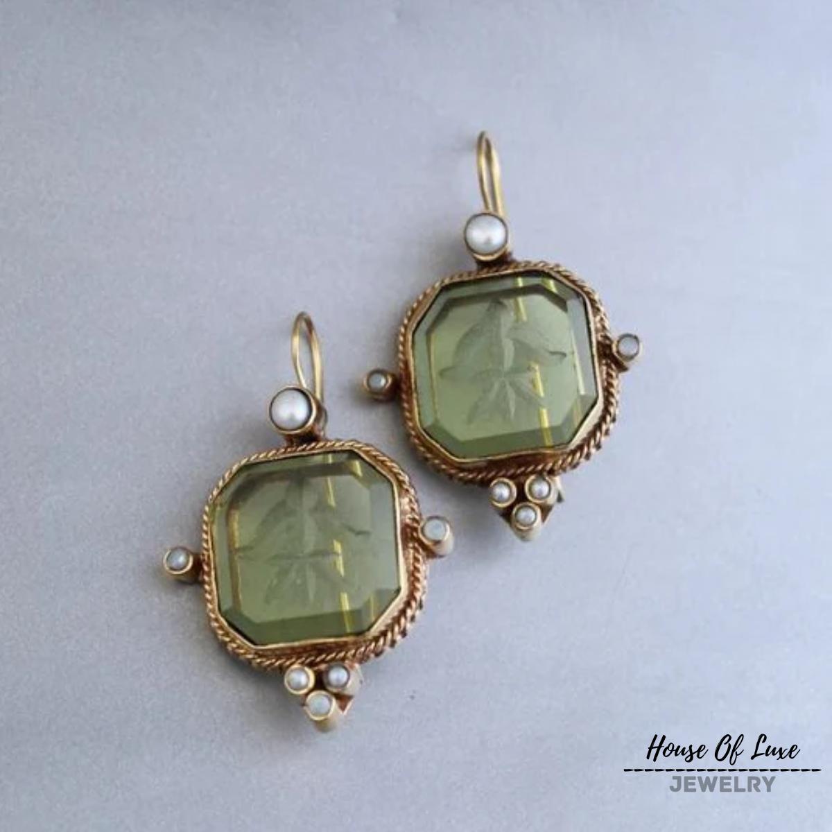 Vintage grüne & Perlen Ohrringe