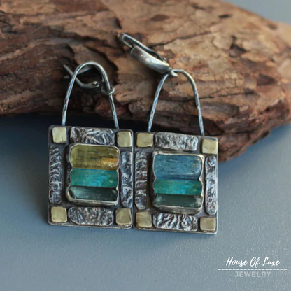 BLUE GREEN CRYSTAL STONE EARRINGS