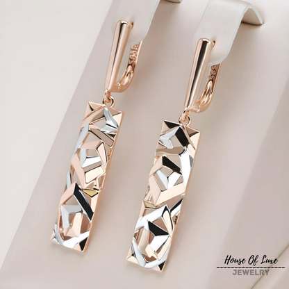 GOLD ROSE GOLD PLATED LONG EARRINGS WITH ENGRAVINGS