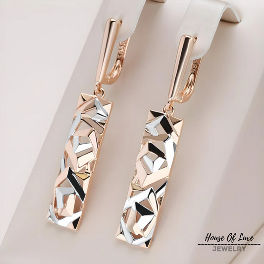 GOLD ROSE GOLD PLATED LONG EARRINGS WITH ENGRAVINGS