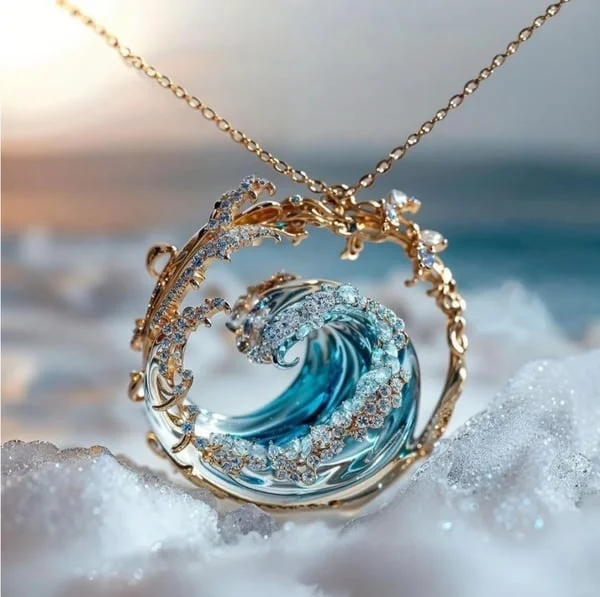 Collier de cristaux de vagues bleues pour femme Oceanic Design - Naia